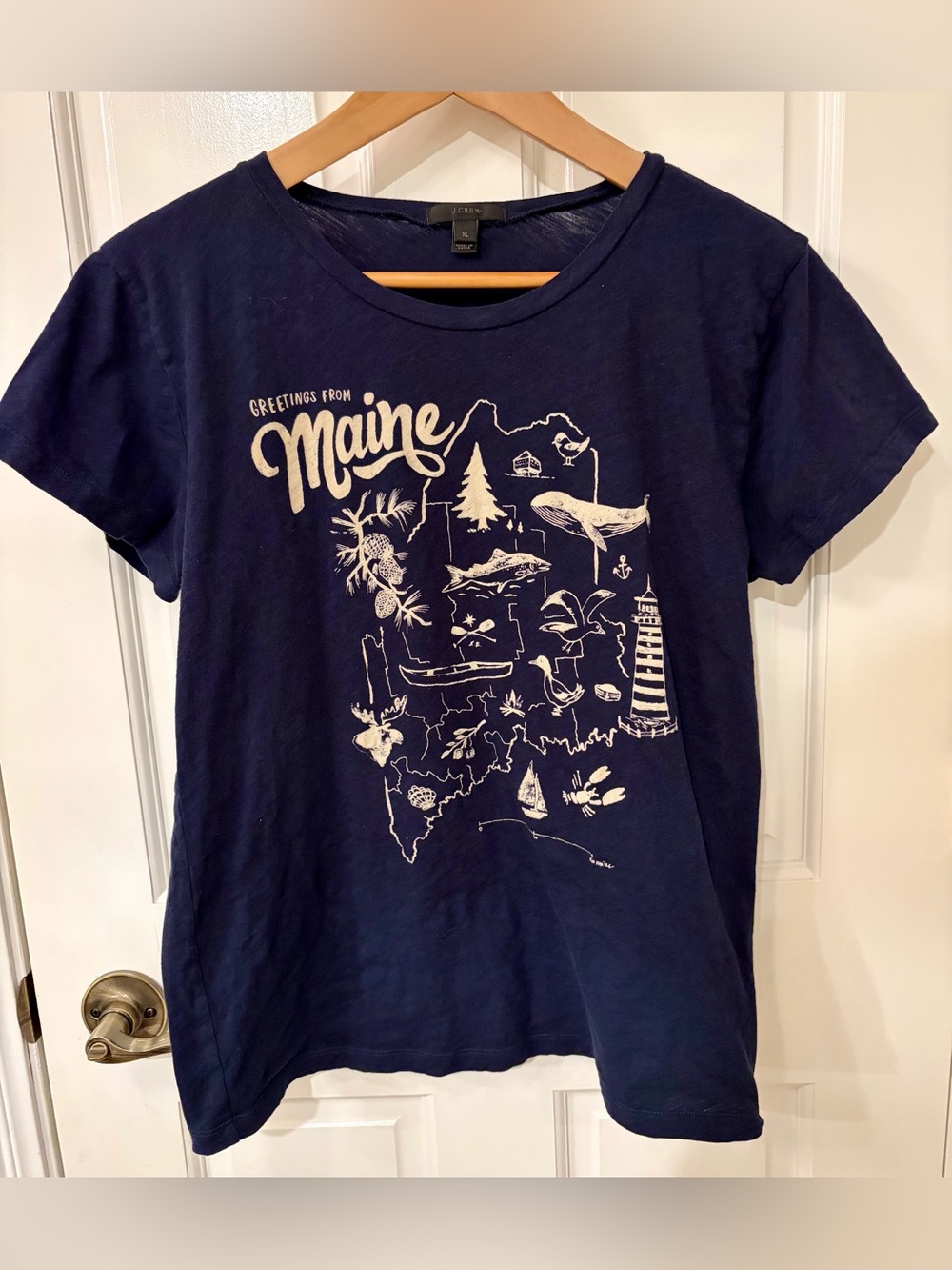 J. Crew Women’s Collector Tee "Greetings from Maine" Navy Graphic Tee Size XL